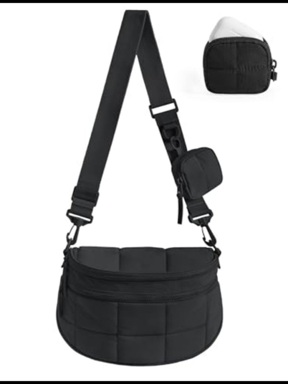 Quilted Puffer Crossbody Bum Bag with Detachable Pouch Nylon Sling